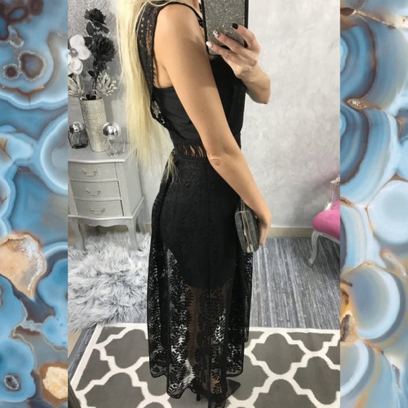 Black Contrast Lace Dress - Picture 8 of 9